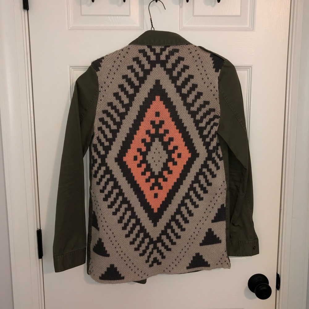 Blu Pepper Olive and Beige Patterned Jacket